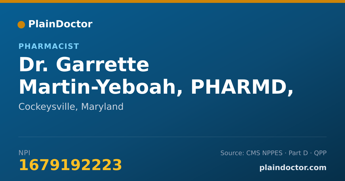 Shareable card for Garrette Martin-Yeboah, PHARMD, MPH - Pharmacist, Cockeysville, MD