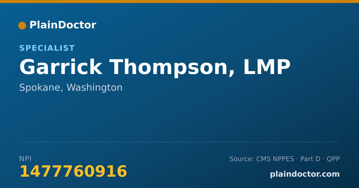 Shareable card for Garrick Thompson, LMP - Specialist, Spokane, WA