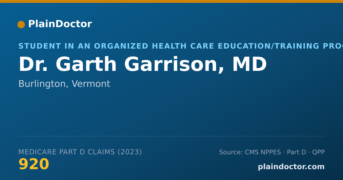 Shareable card for Garth Garrison, MD - Student in an Organized Health Care Education/Training Program, Burlington, VT