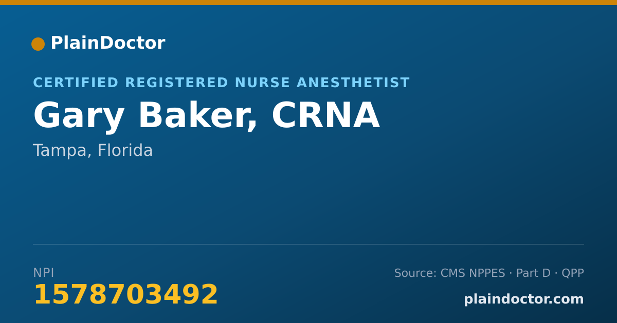 Shareable card for Gary Baker, CRNA - Certified Registered Nurse Anesthetist, Tampa, FL