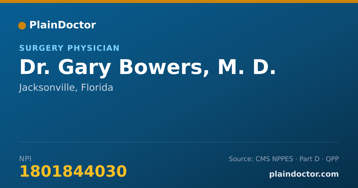 Shareable card for Gary Bowers, M. D. - Surgery Physician, Jacksonville, FL