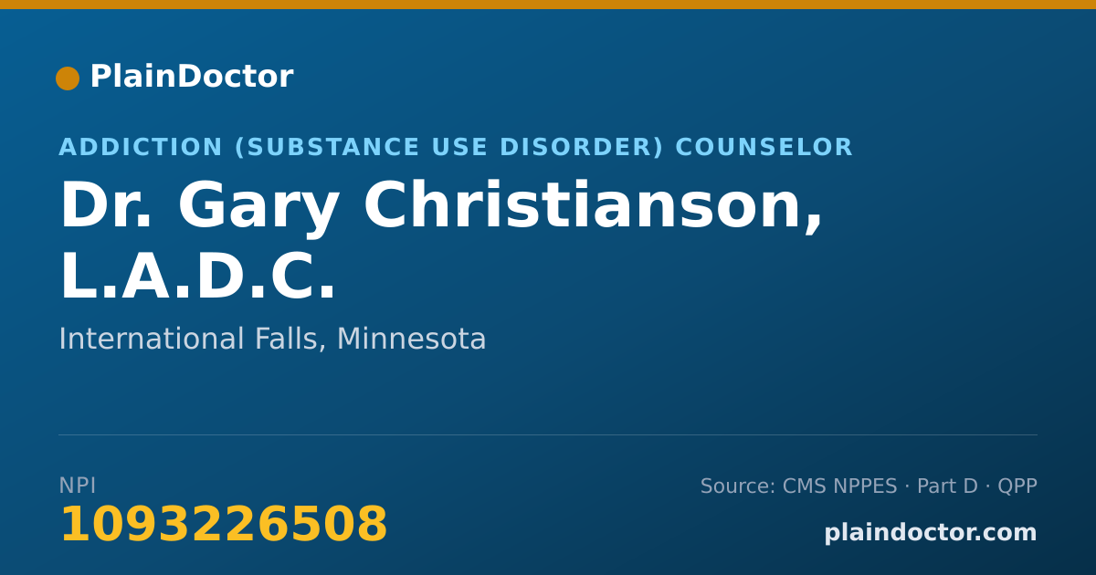 Shareable card for Gary Christianson, L.A.D.C. - Addiction (Substance Use Disorder) Counselor, International Falls, MN
