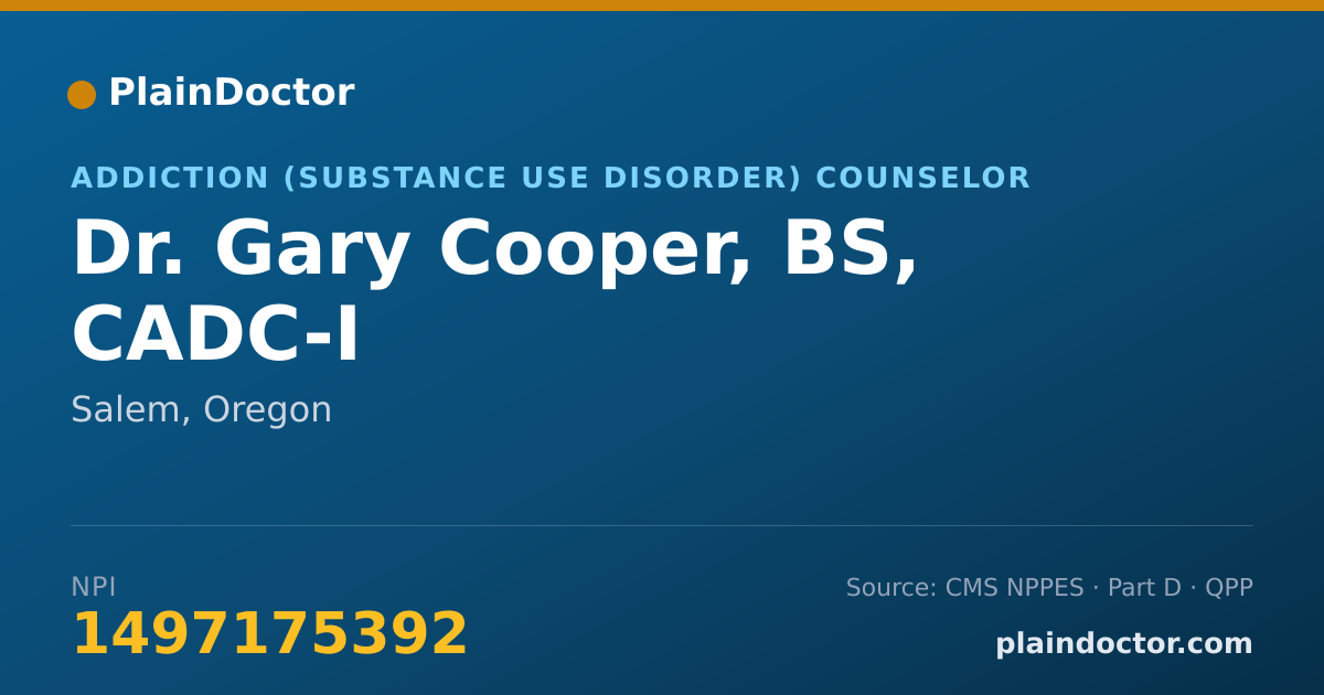 Shareable card for Gary Cooper, BS, CADC-I - Addiction (Substance Use Disorder) Counselor, Salem, OR