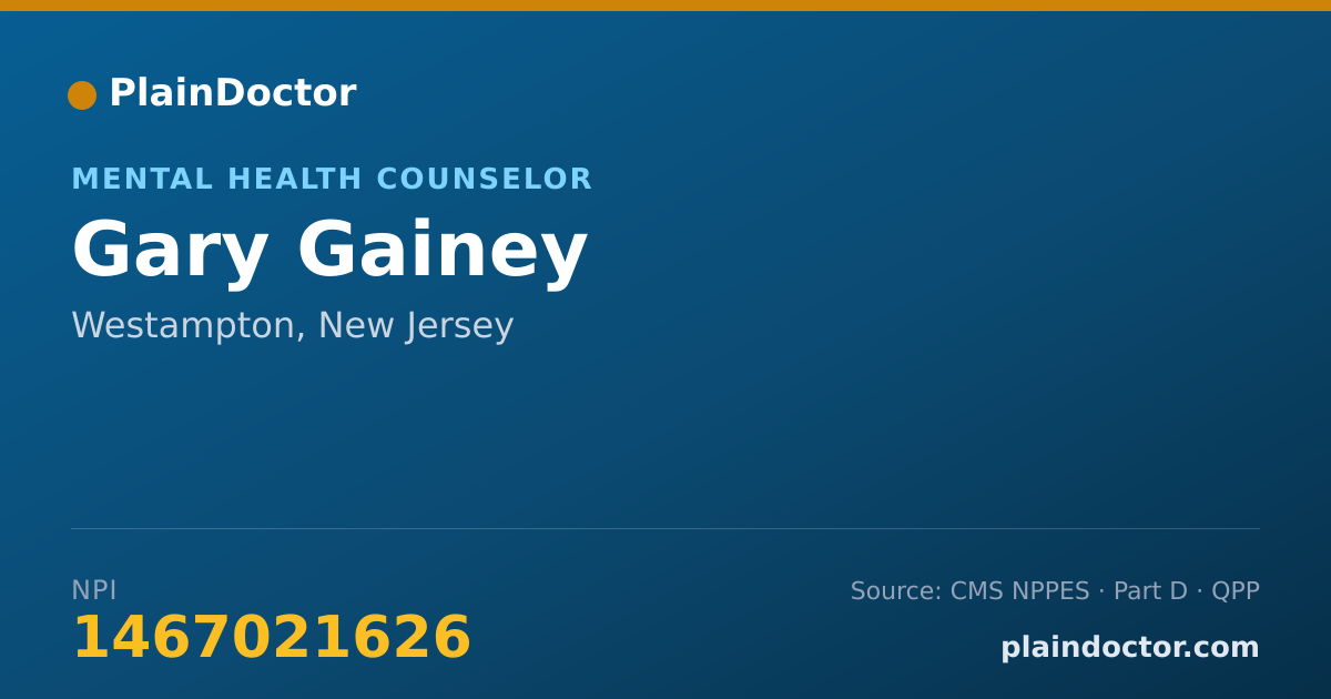 Shareable card for Gary Gainey - Mental Health Counselor, Westampton, NJ