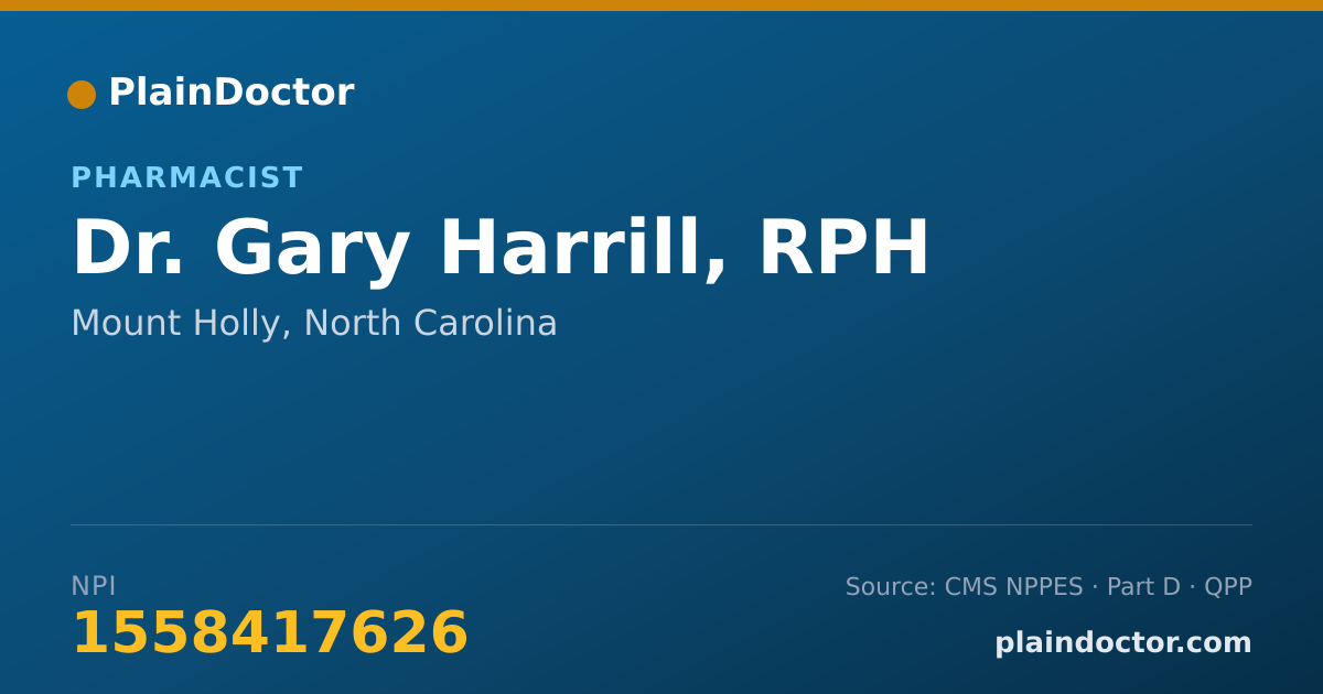 Shareable card for Gary Harrill, RPH - Pharmacist, Mount Holly, NC