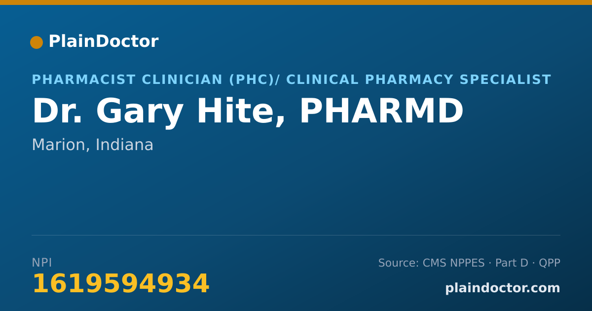 Shareable card for Gary Hite, PHARMD - Pharmacist Clinician (PhC)/ Clinical Pharmacy Specialist, Marion, IN