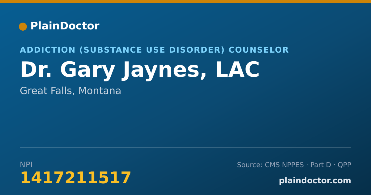 Shareable card for Gary Jaynes, LAC - Addiction (Substance Use Disorder) Counselor, Great Falls, MT