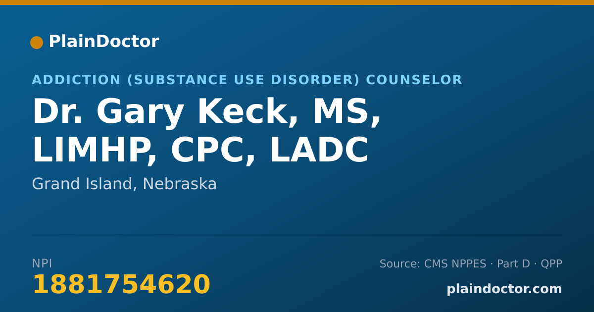 Shareable card for Gary Keck, MS, LIMHP, CPC, LADC - Addiction (Substance Use Disorder) Counselor, Grand Island, NE