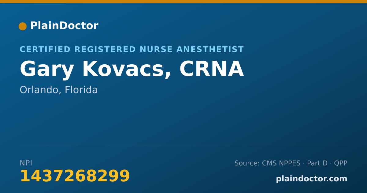 Shareable card for Gary Kovacs, CRNA - Certified Registered Nurse Anesthetist, Orlando, FL