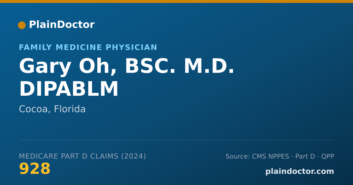 Shareable card for Gary Oh, BSC. M.D. DIPABLM - Family Medicine Physician, Cocoa, FL