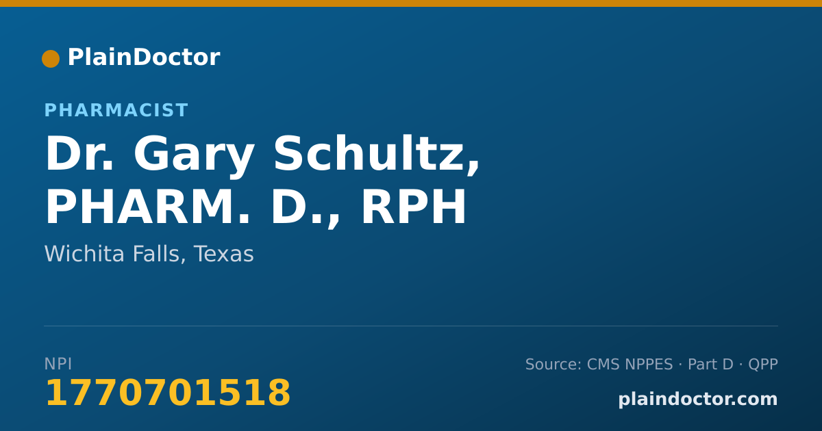 Shareable card for Gary Schultz, PHARM. D., RPH - Pharmacist, Wichita Falls, TX