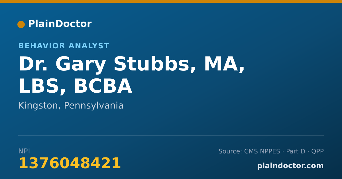 Shareable card for Gary Stubbs, MA, LBS, BCBA - Behavior Analyst, Kingston, PA
