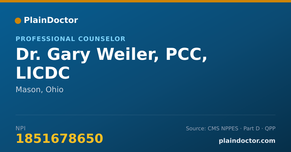 Shareable card for Gary Weiler, PCC, LICDC - Professional Counselor, Mason, OH