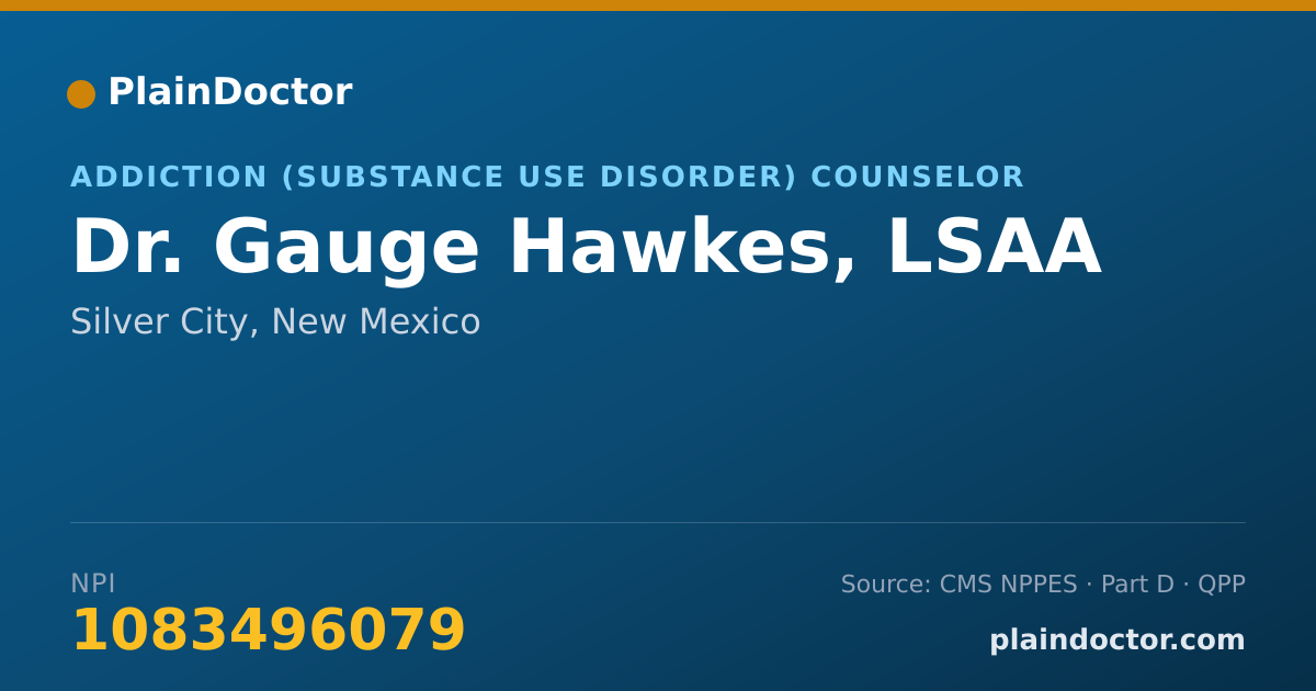 Shareable card for Gauge Hawkes, LSAA - Addiction (Substance Use Disorder) Counselor, Silver City, NM