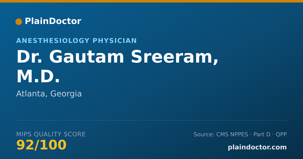 Shareable card for Gautam Sreeram, M.D. - Anesthesiology Physician, Atlanta, GA
