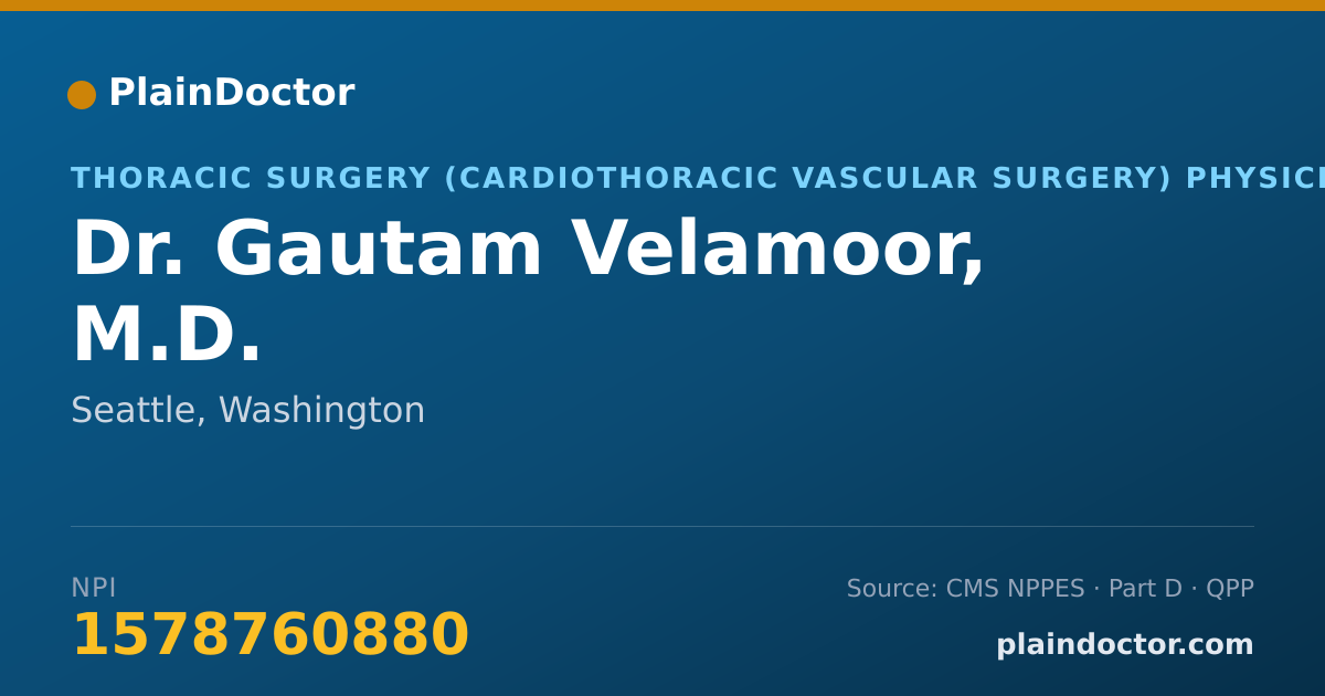 Shareable card for Gautam Velamoor, M.D. - Thoracic Surgery (Cardiothoracic Vascular Surgery) Physician, Seattle, WA