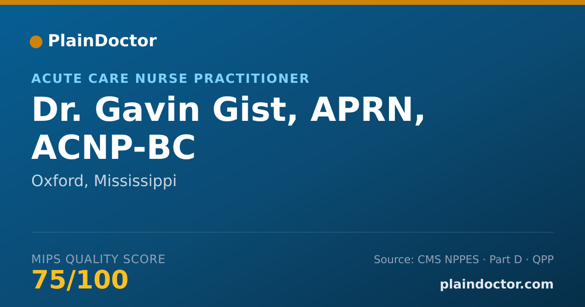 Shareable card for Gavin Gist, APRN, ACNP-BC - Acute Care Nurse Practitioner, Oxford, MS