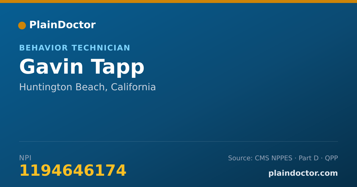 Shareable card for Gavin Tapp - Behavior Technician, Huntington Beach, CA