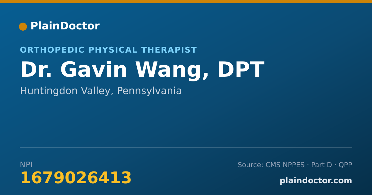 Shareable card for Gavin Wang, DPT - Orthopedic Physical Therapist, Huntingdon Valley, PA