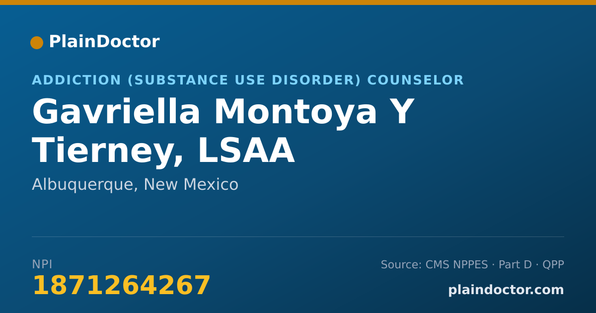 Shareable card for Gavriella Montoya Y Tierney, LSAA - Addiction (Substance Use Disorder) Counselor, Albuquerque, NM