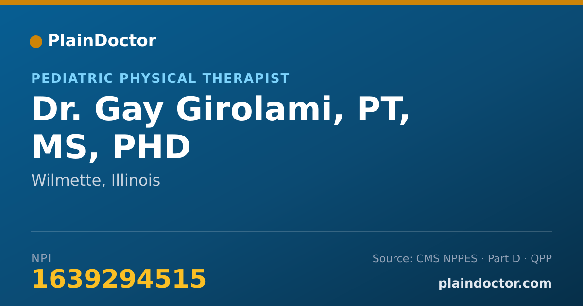 Shareable card for Gay Girolami, PT, MS, PHD - Pediatric Physical Therapist, Wilmette, IL