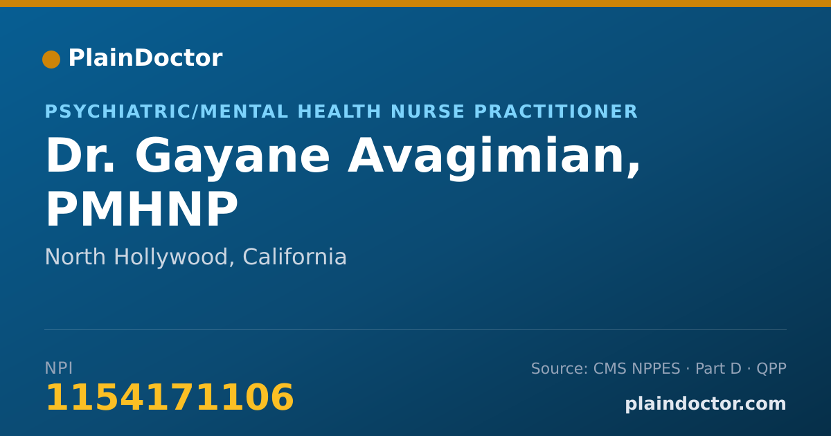 Shareable card for Gayane Avagimian, PMHNP - Psychiatric/Mental Health Nurse Practitioner, North Hollywood, CA