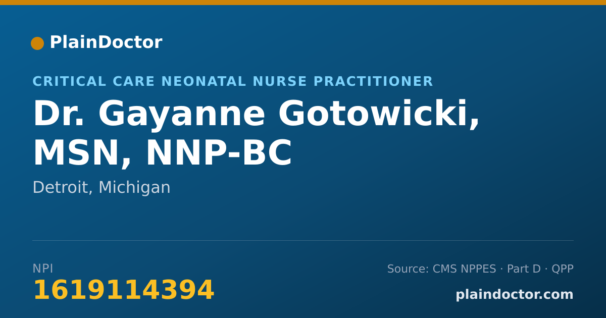 Shareable card for Gayanne Gotowicki, MSN, NNP-BC - Critical Care Neonatal Nurse Practitioner, Detroit, MI