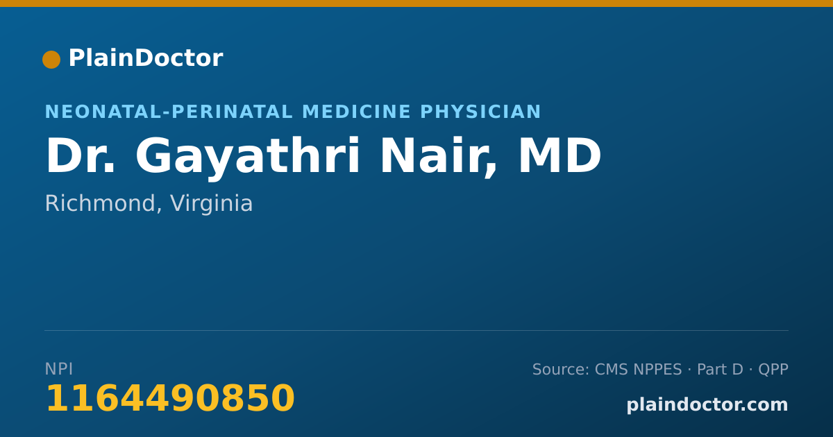 Shareable card for Gayathri Nair, MD - Neonatal-Perinatal Medicine Physician, Richmond, VA
