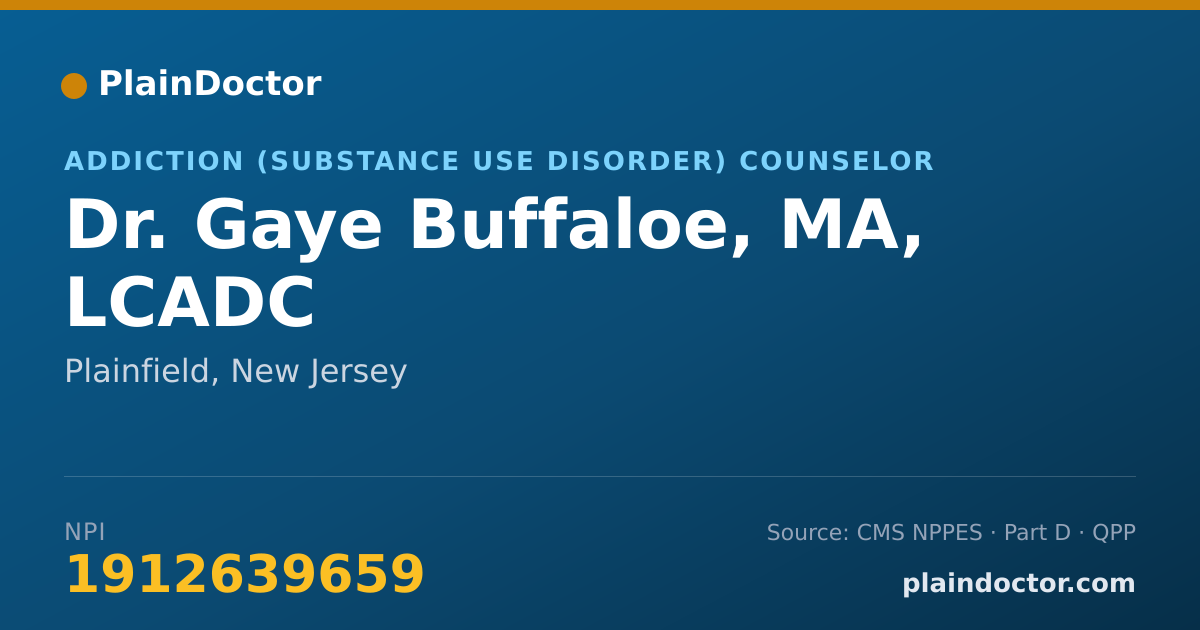Shareable card for Gaye Buffaloe, MA, LCADC - Addiction (Substance Use Disorder) Counselor, Plainfield, NJ