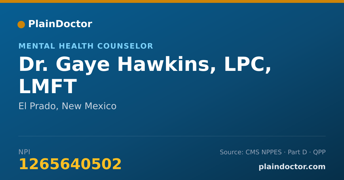 Shareable card for Gaye Hawkins, LPC, LMFT - Mental Health Counselor, El Prado, NM