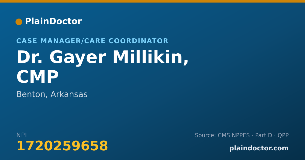 Shareable card for Gayer Millikin, CMP - Case Manager/Care Coordinator, Benton, AR
