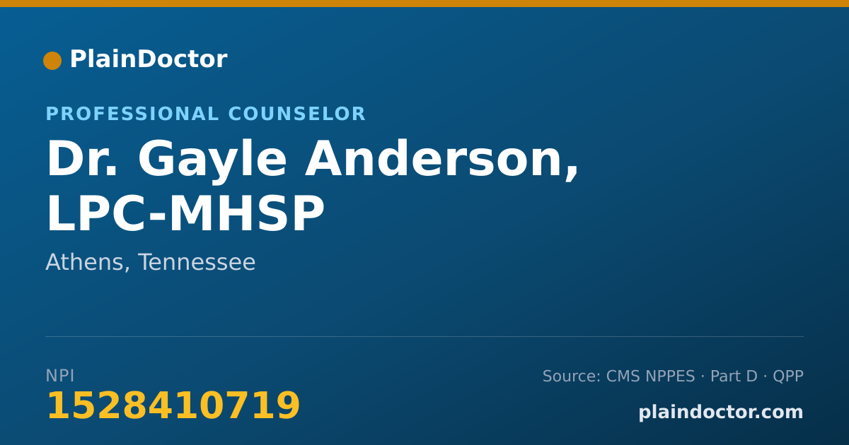 Shareable card for Gayle Anderson, LPC-MHSP - Professional Counselor, Athens, TN