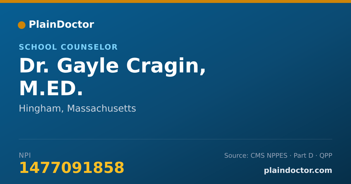 Shareable card for Gayle Cragin, M.ED. - School Counselor, Hingham, MA
