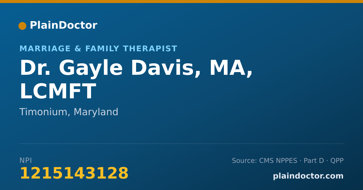 Shareable card for Gayle Davis, MA, LCMFT - Marriage & Family Therapist, Timonium, MD