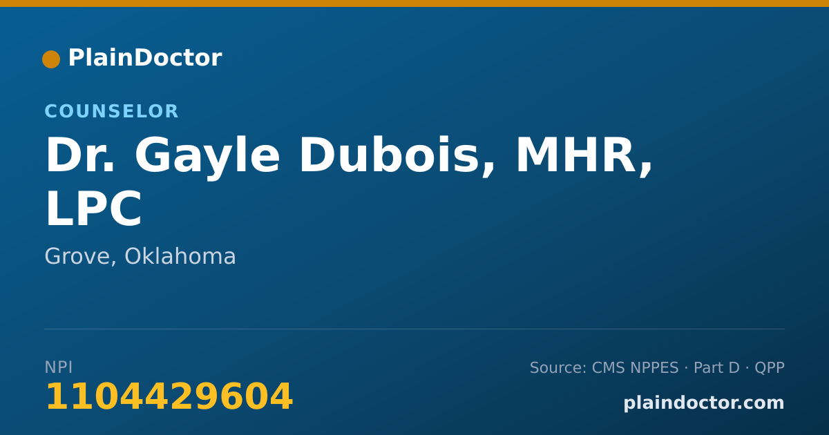 Shareable card for Gayle Dubois, MHR, LPC - Counselor, Grove, OK