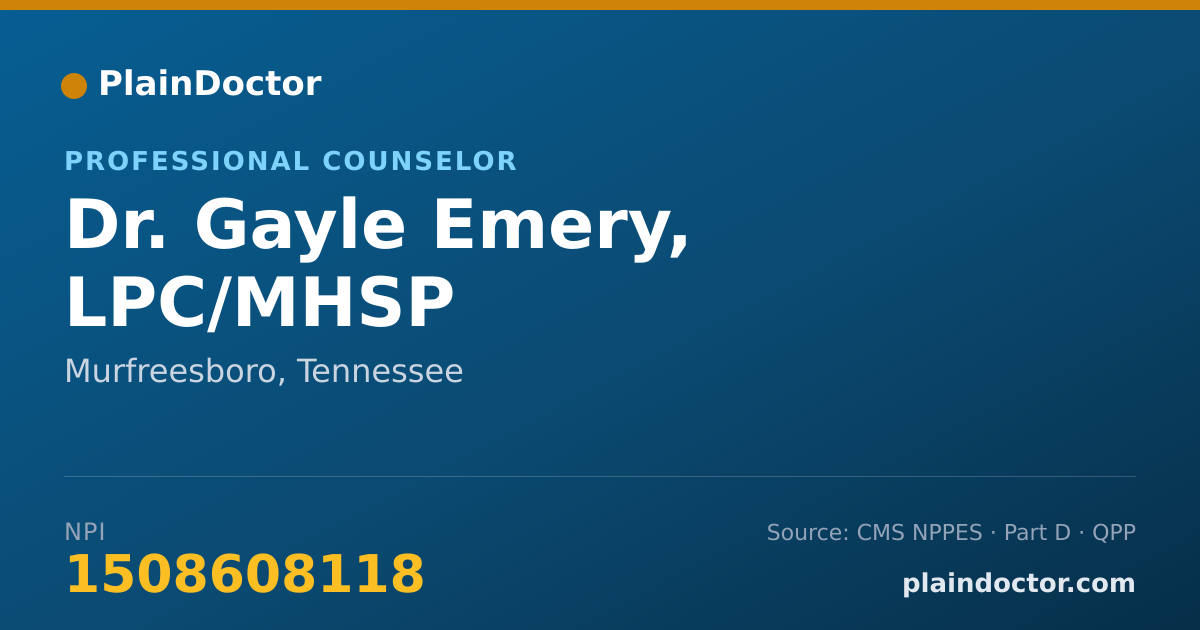 Shareable card for Gayle Emery, LPC/MHSP - Professional Counselor, Murfreesboro, TN