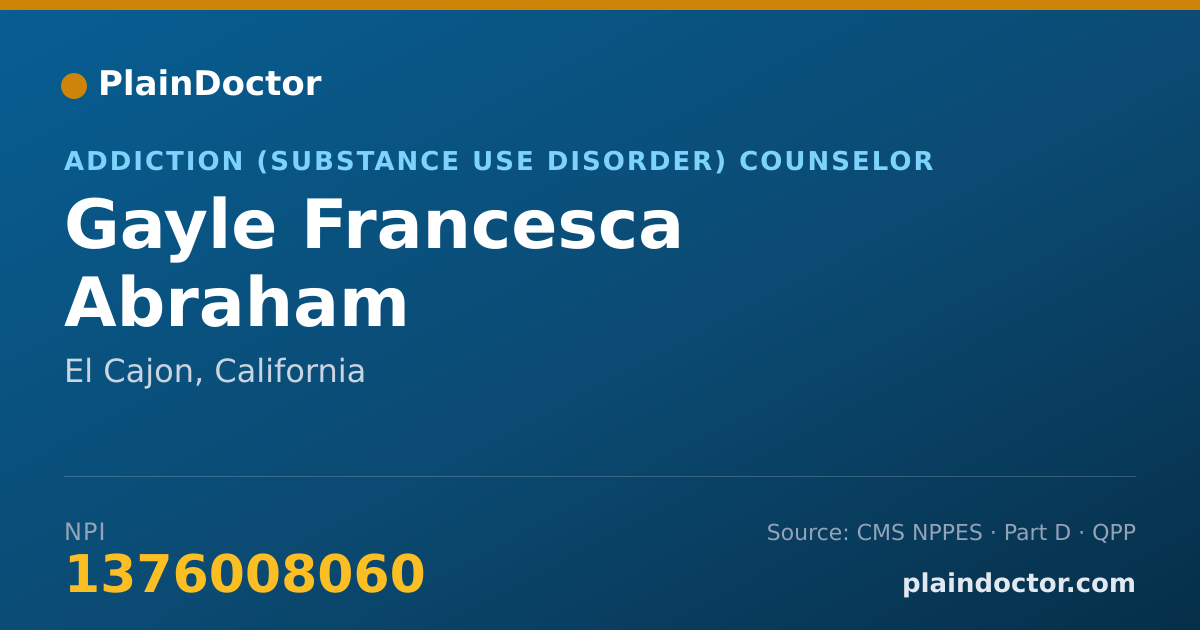 Shareable card for Gayle Francesca Abraham - Addiction (Substance Use Disorder) Counselor, El Cajon, CA