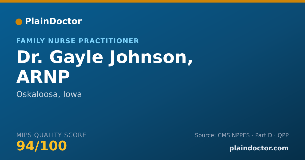 Shareable card for Gayle Johnson, ARNP - Family Nurse Practitioner, Oskaloosa, IA