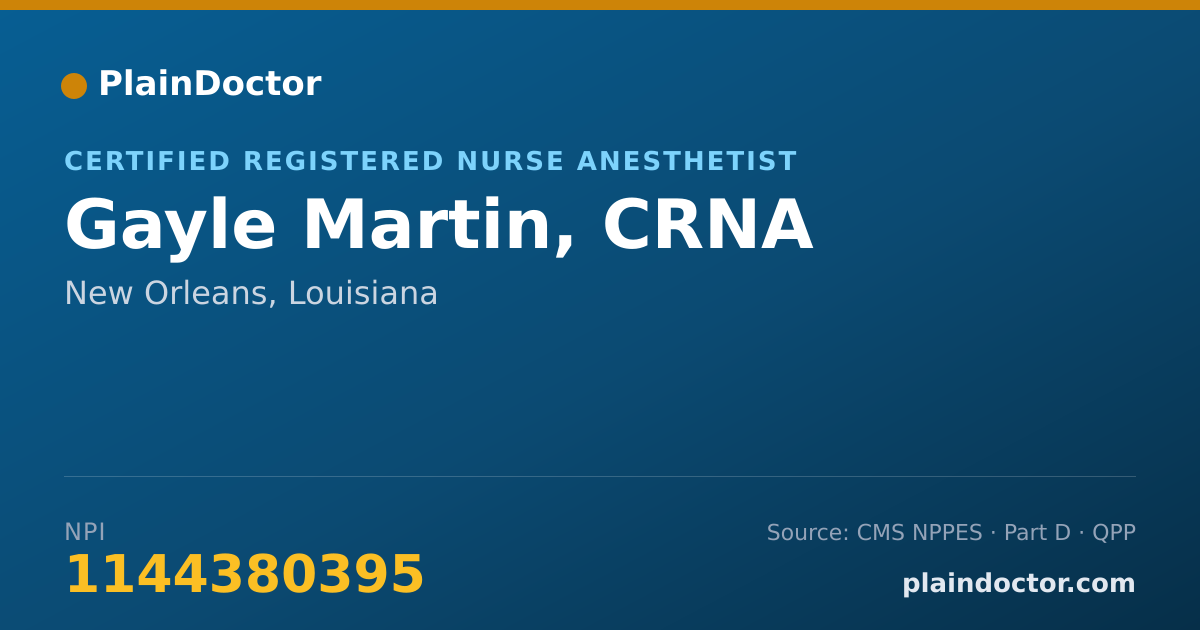 Shareable card for Gayle Martin, CRNA - Certified Registered Nurse Anesthetist, New Orleans, LA