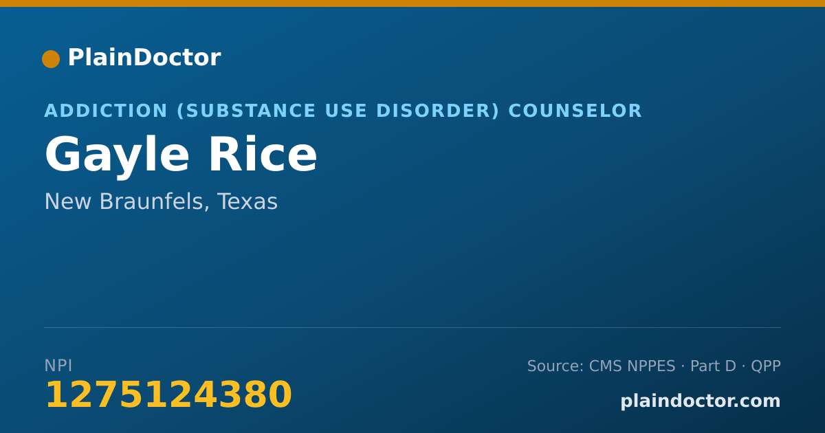 Shareable card for Gayle Rice - Addiction (Substance Use Disorder) Counselor, New Braunfels, TX