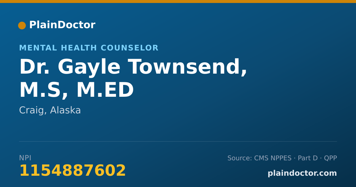 Shareable card for Gayle Townsend, M.S, M.ED - Mental Health Counselor, Craig, AK