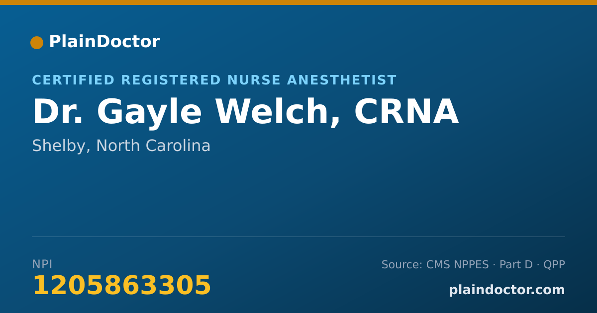 Shareable card for Gayle Welch, CRNA - Certified Registered Nurse Anesthetist, Shelby, NC