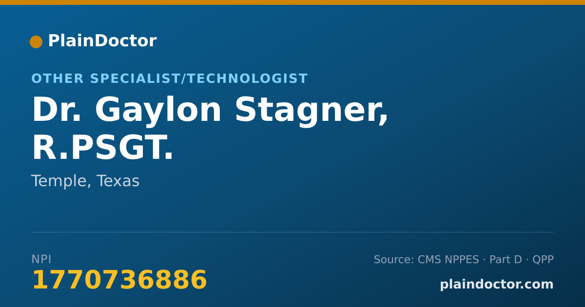 Shareable card for Gaylon Stagner, R.PSGT. - Other Specialist/Technologist, Temple, TX