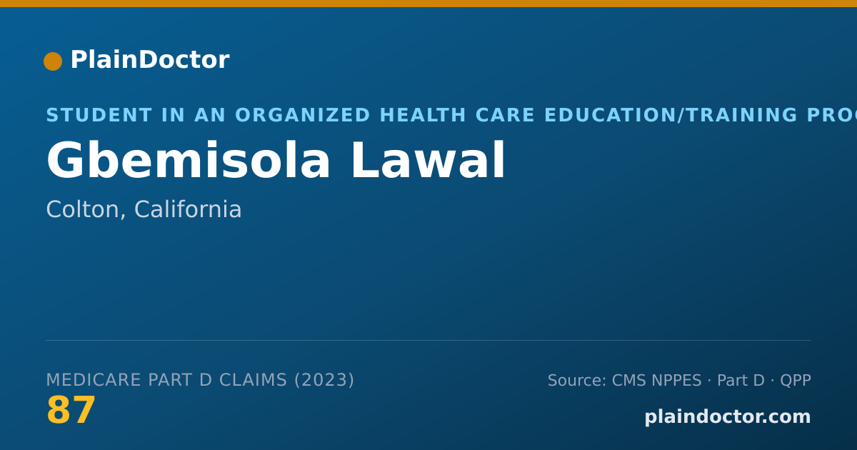 Shareable card for Gbemisola Lawal - Student in an Organized Health Care Education/Training Program, Colton, CA