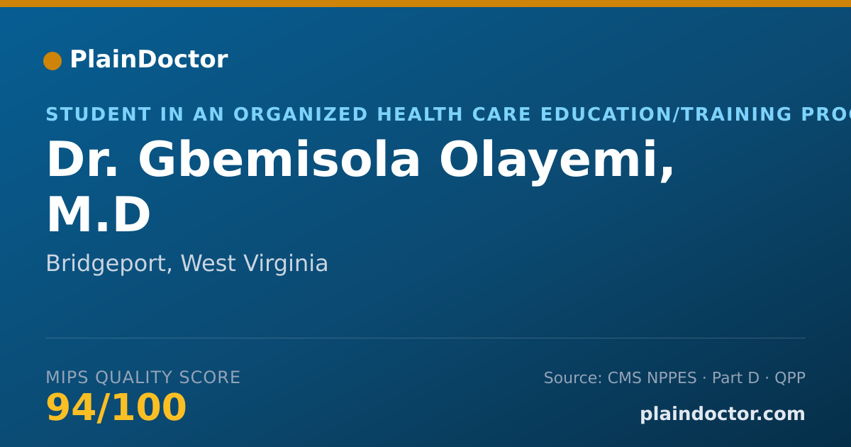 Shareable card for Gbemisola Olayemi, M.D - Student in an Organized Health Care Education/Training Program, Bridgeport, WV