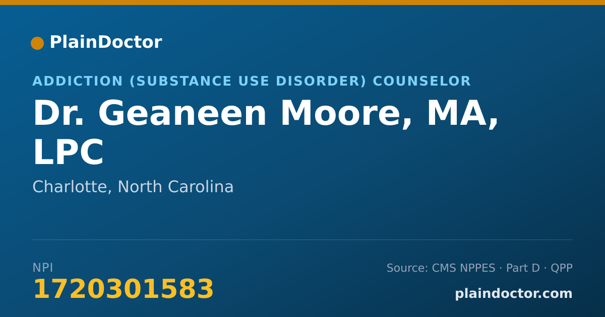 Shareable card for Geaneen Moore, MA, LPC - Addiction (Substance Use Disorder) Counselor, Charlotte, NC