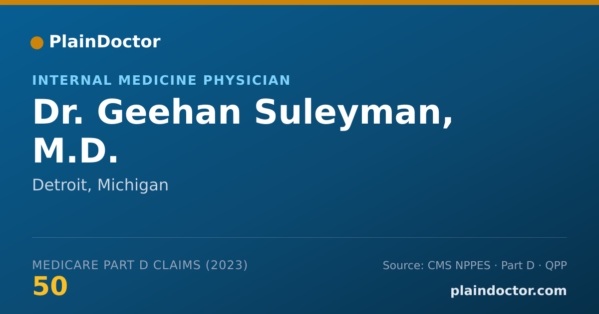 Shareable card for Geehan Suleyman, M.D. - Internal Medicine Physician, Detroit, MI