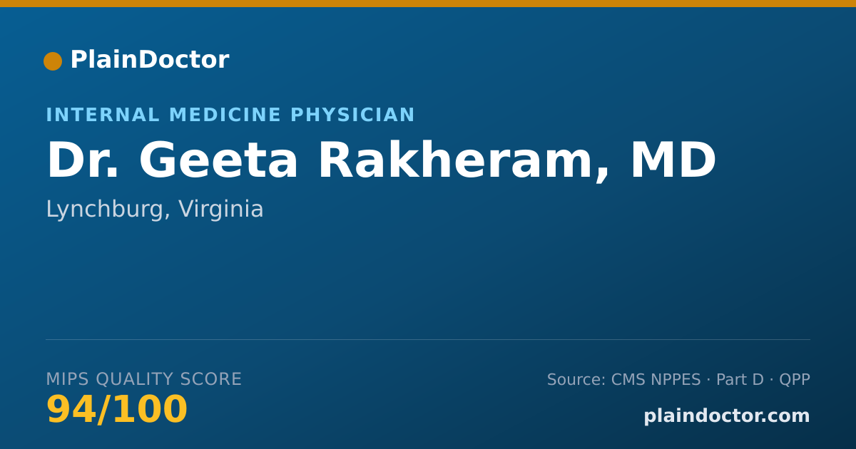 Shareable card for Geeta Rakheram, MD - Internal Medicine Physician, Lynchburg, VA