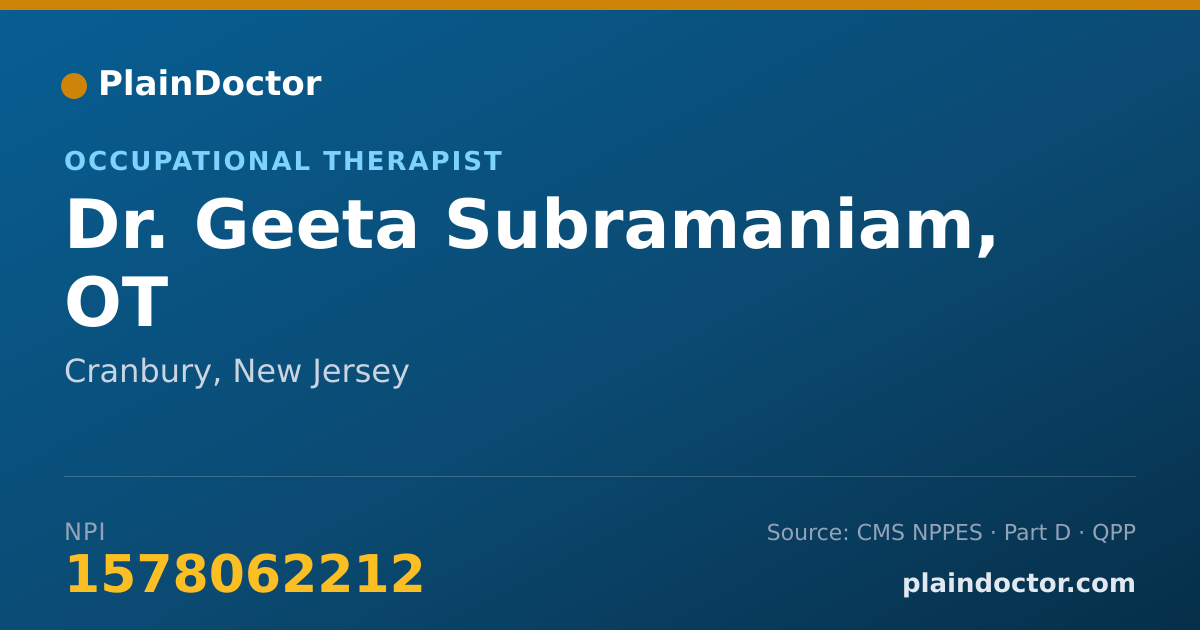 Shareable card for Geeta Subramaniam, OT - Occupational Therapist, Cranbury, NJ
