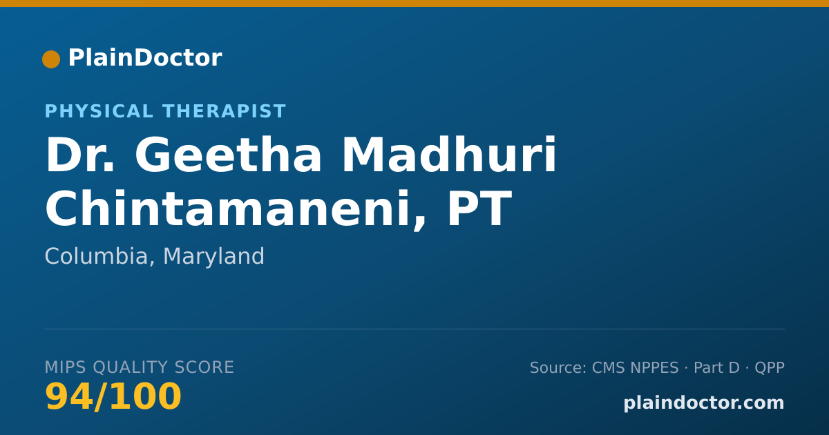 Shareable card for Geetha Madhuri Chintamaneni, PT - Physical Therapist, Columbia, MD